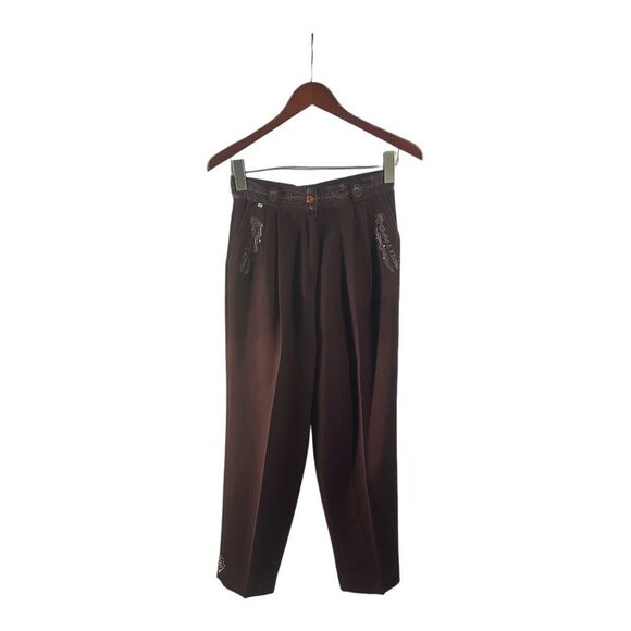 CHALAI VINTAGE Women’s' Chocolate Brown Two Pockets embroidered Pants Size 28 - Picture 1 of 14